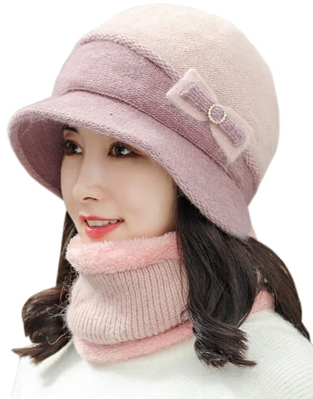 1520 Hat and Scarf , Hat Scarf Set Warm Beanie Knitted Wool Hat Outdoor